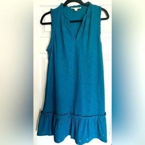 Michael Kors Deep Teal Floral Eyelet Sleeveless Dress. Size L. Never Worn. $55